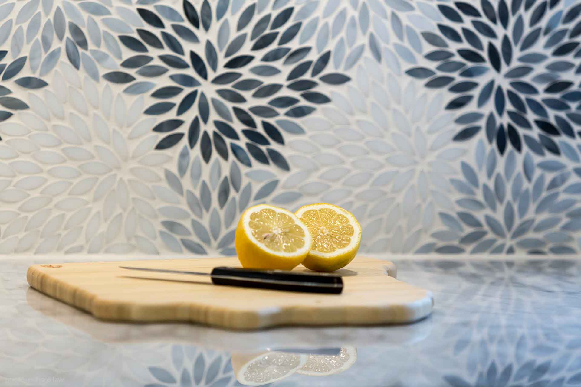 Kitchen wall paper and cutting board