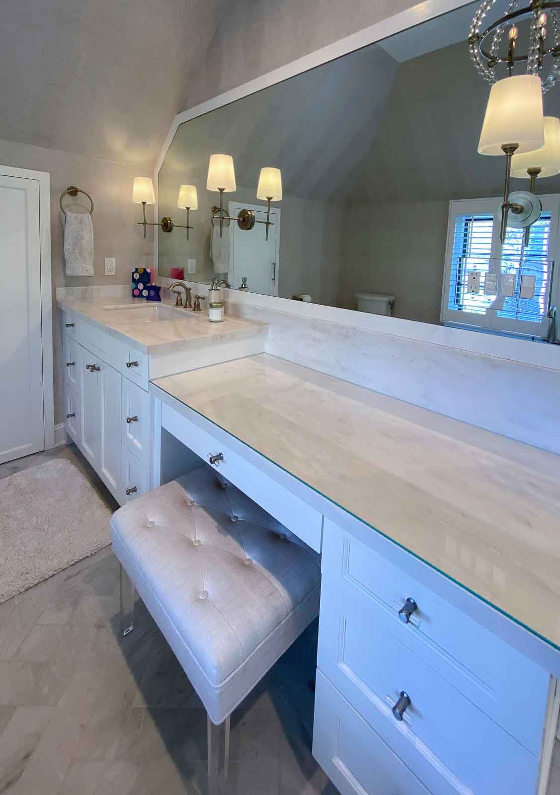 Bathroom sink, mirror and countertop and vanity