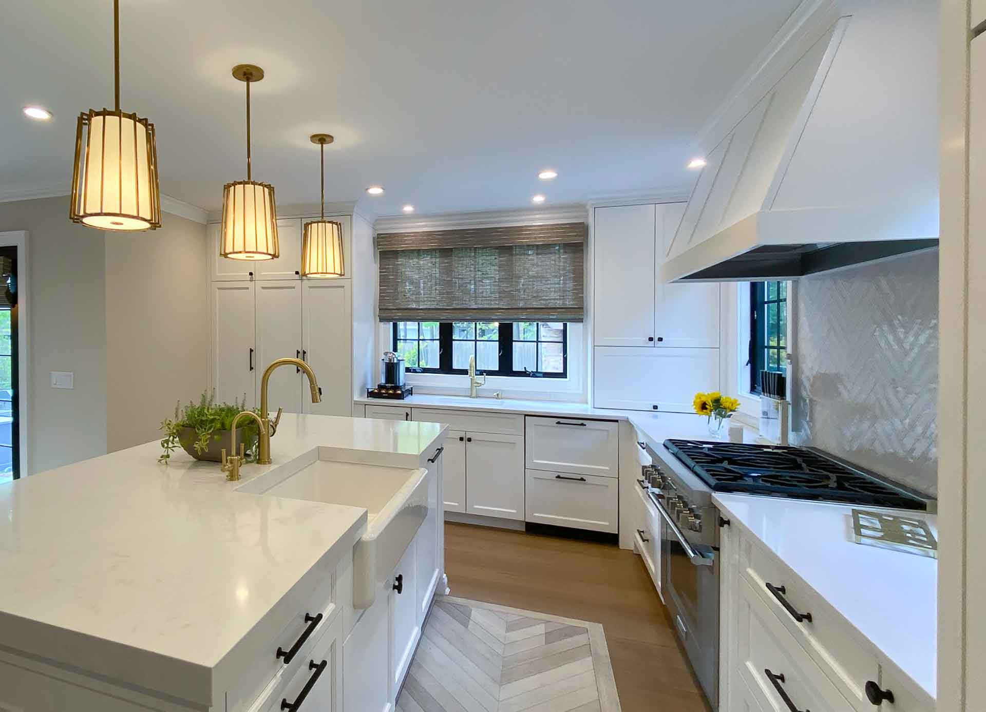 Kitchen island, sink, cabinets and oven
