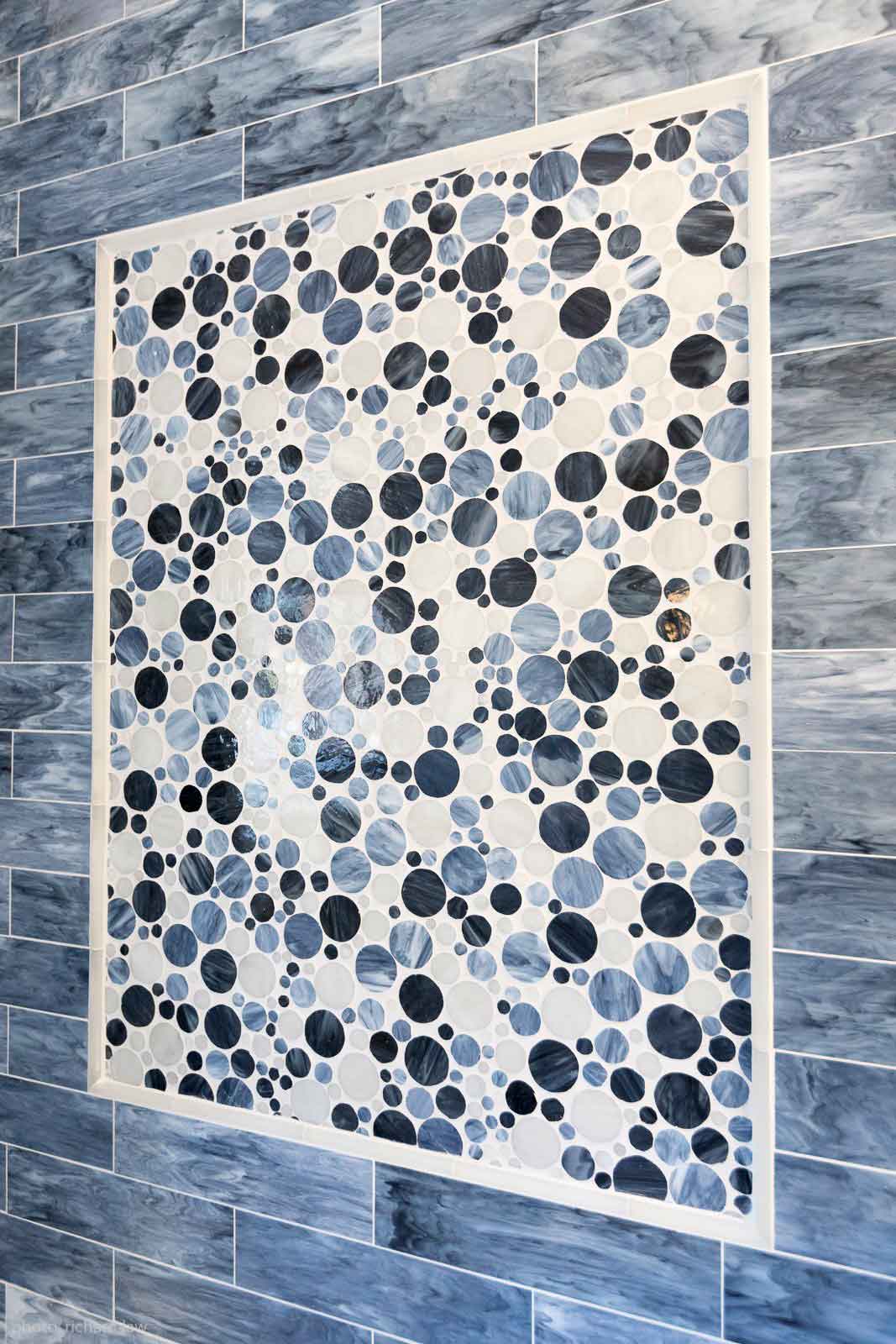 Close-up of custom shower tile
